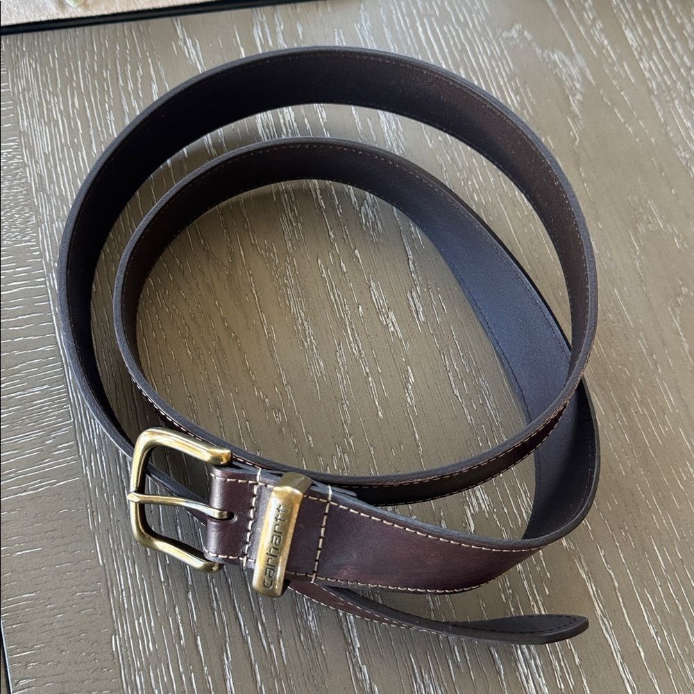 Carhartt Dark Brown Genuine Leather Belt with Buckle Casual Men’s Size 52 GUC